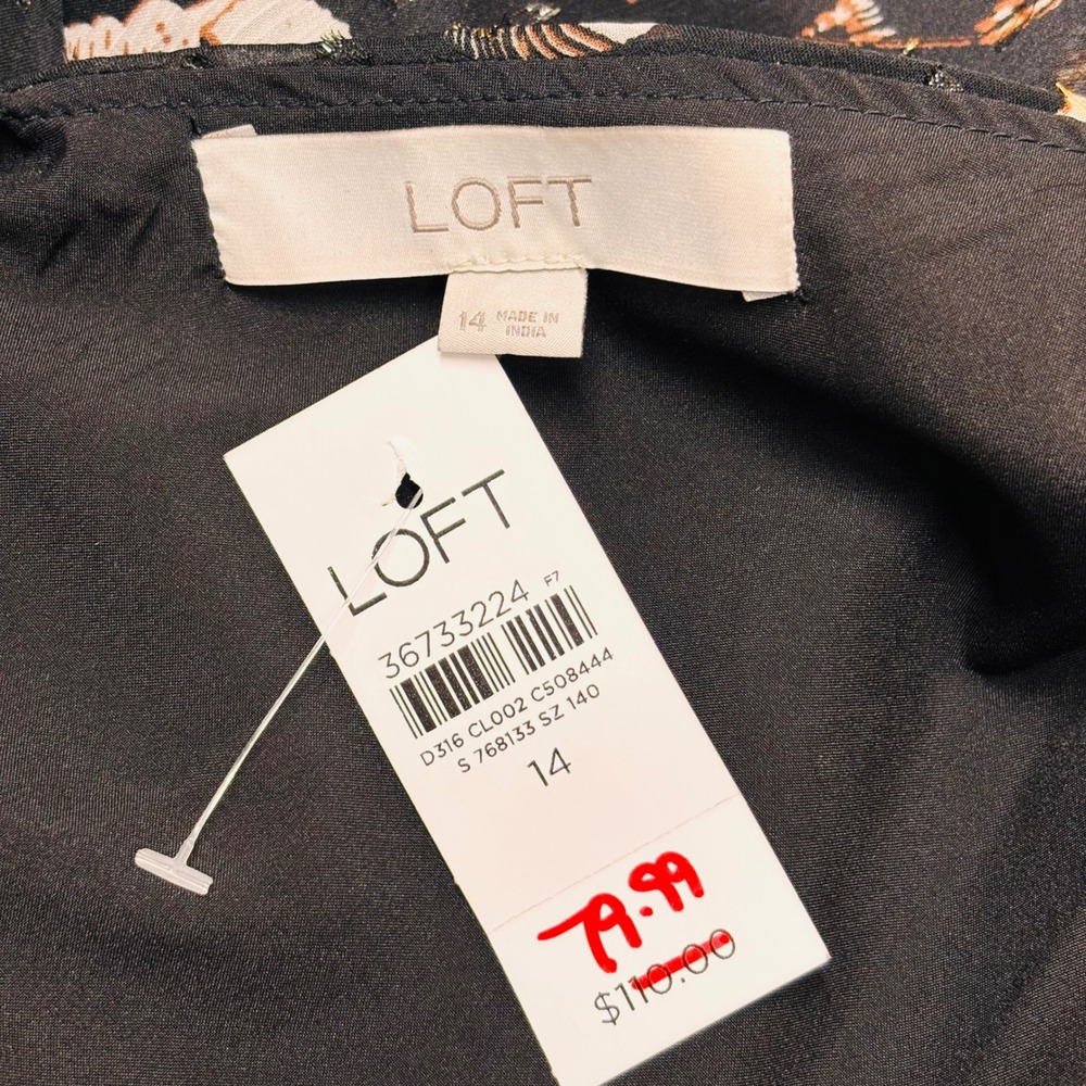 NWT Loft Women 14 Black Seashell Seahorse Metallic Clip Dot Midi Dress 36733224 - Picture 6 of 7